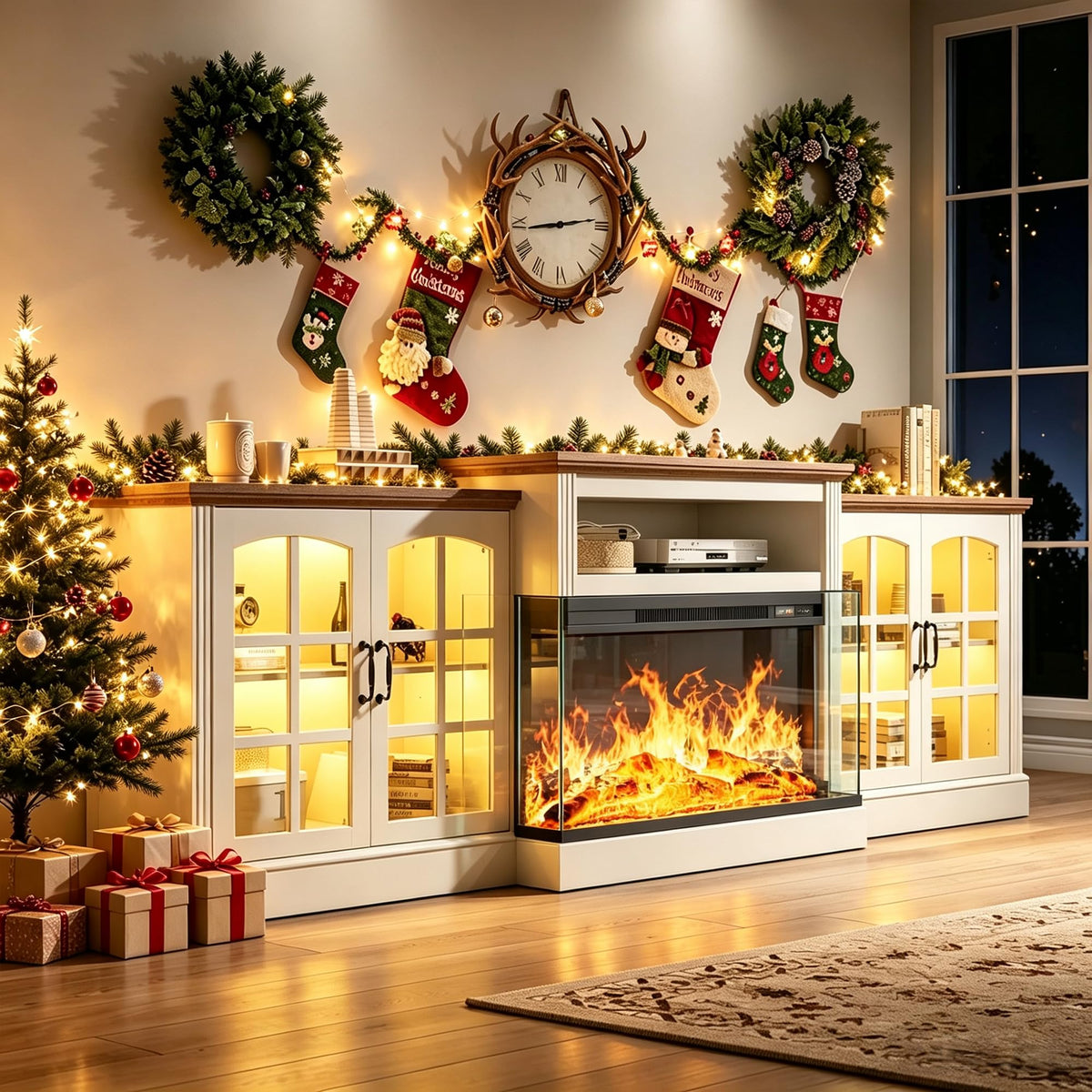 97" 3-Sided Electric Fireplace TV Stand for TVs up to 100"