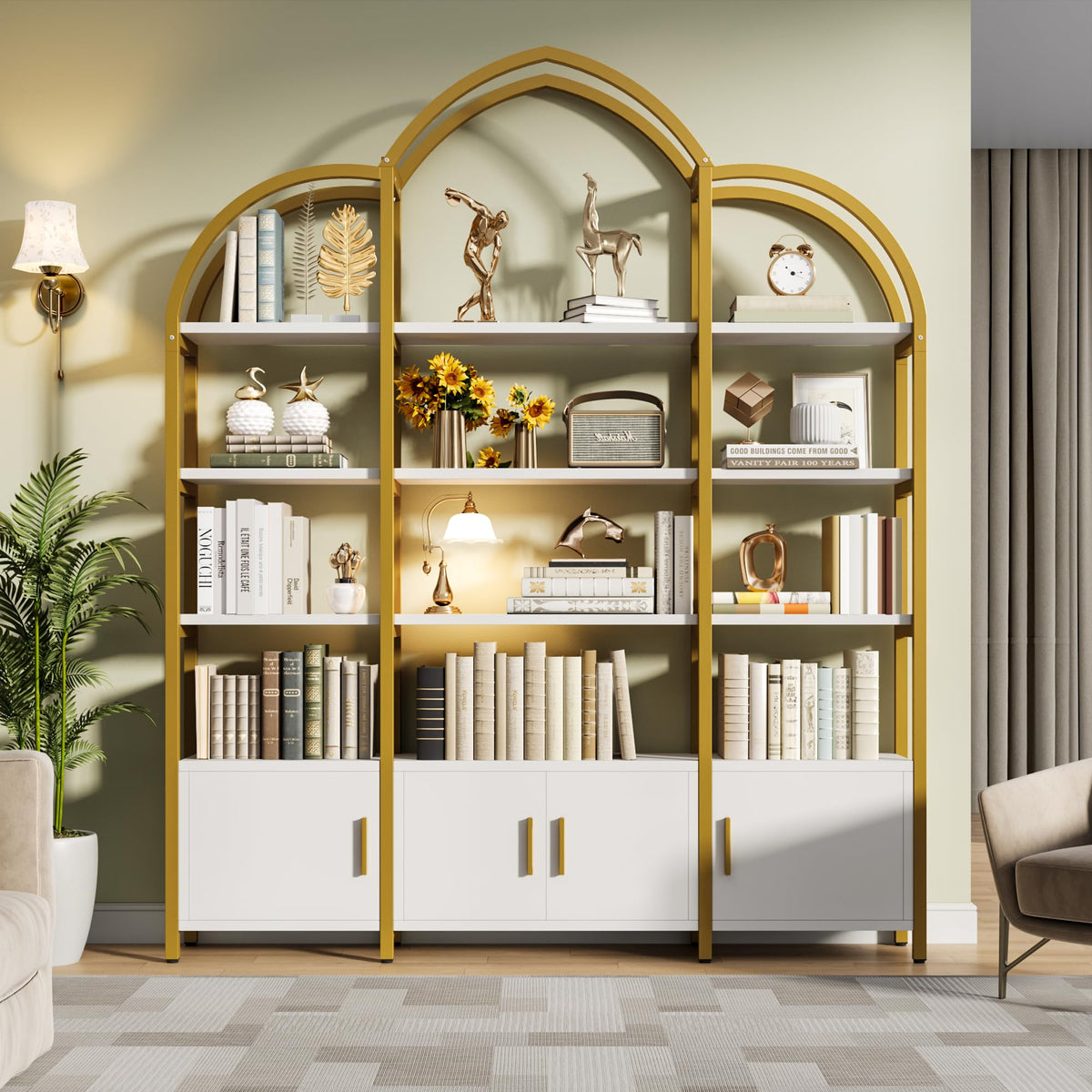 Arched Bookcase with Cabinets, 5-Tier