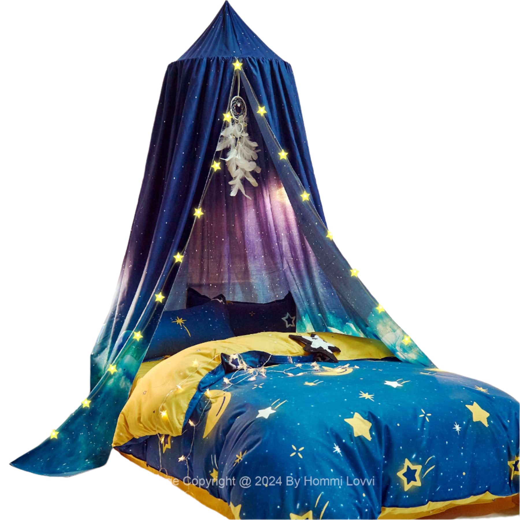 Ocean Print Kids Bed Canopy, Girls Princess Canopy Dreamy Room Deco