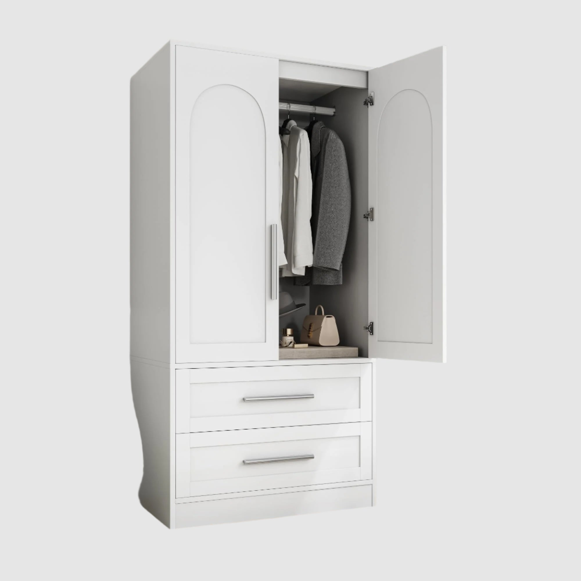 Wooden Armoire Wardrobe Closet with 2 Doors and 2 Drawers,Bedroom