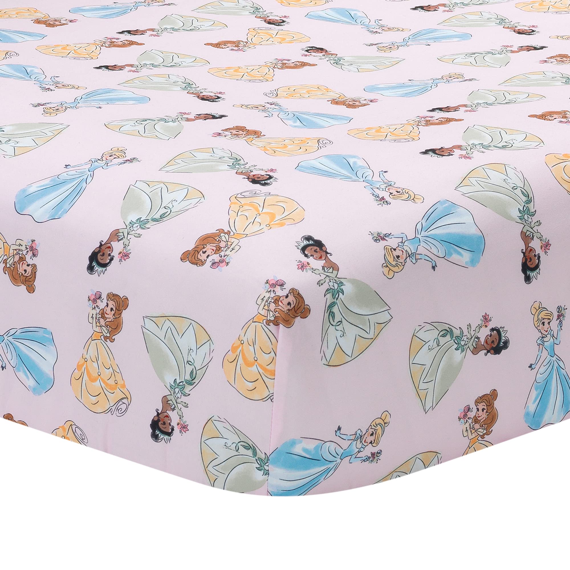 (LAMCR) Disney Princesses Nursery Baby Crib Bedding Set, Pink, 3 Count
