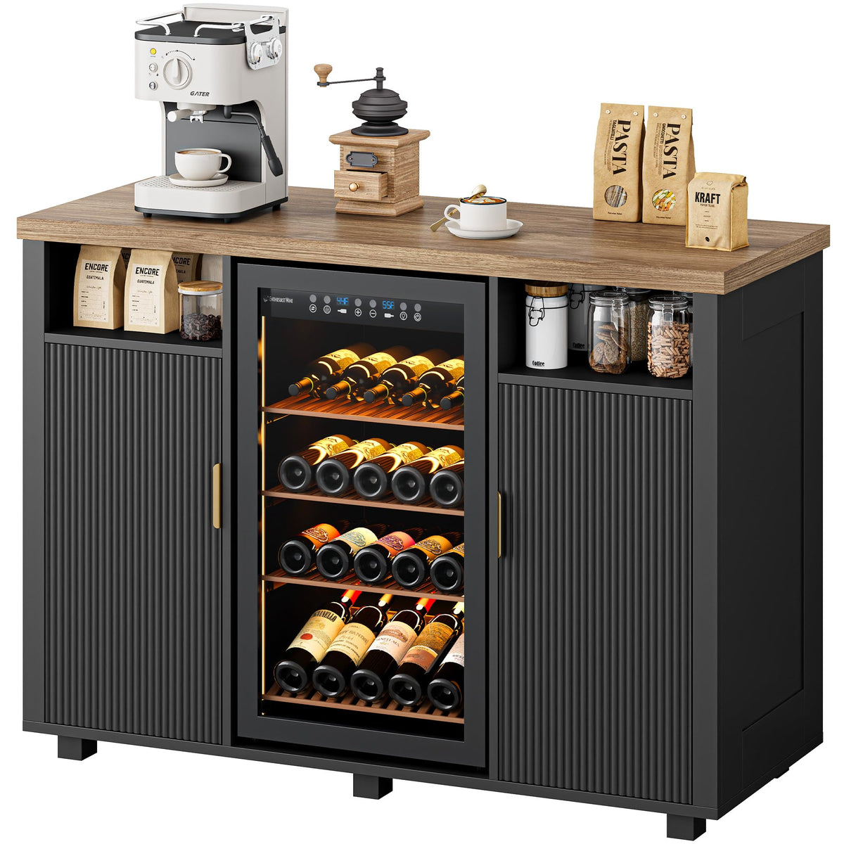 Coffee Bar Cabinet with Fridge Space, Black
