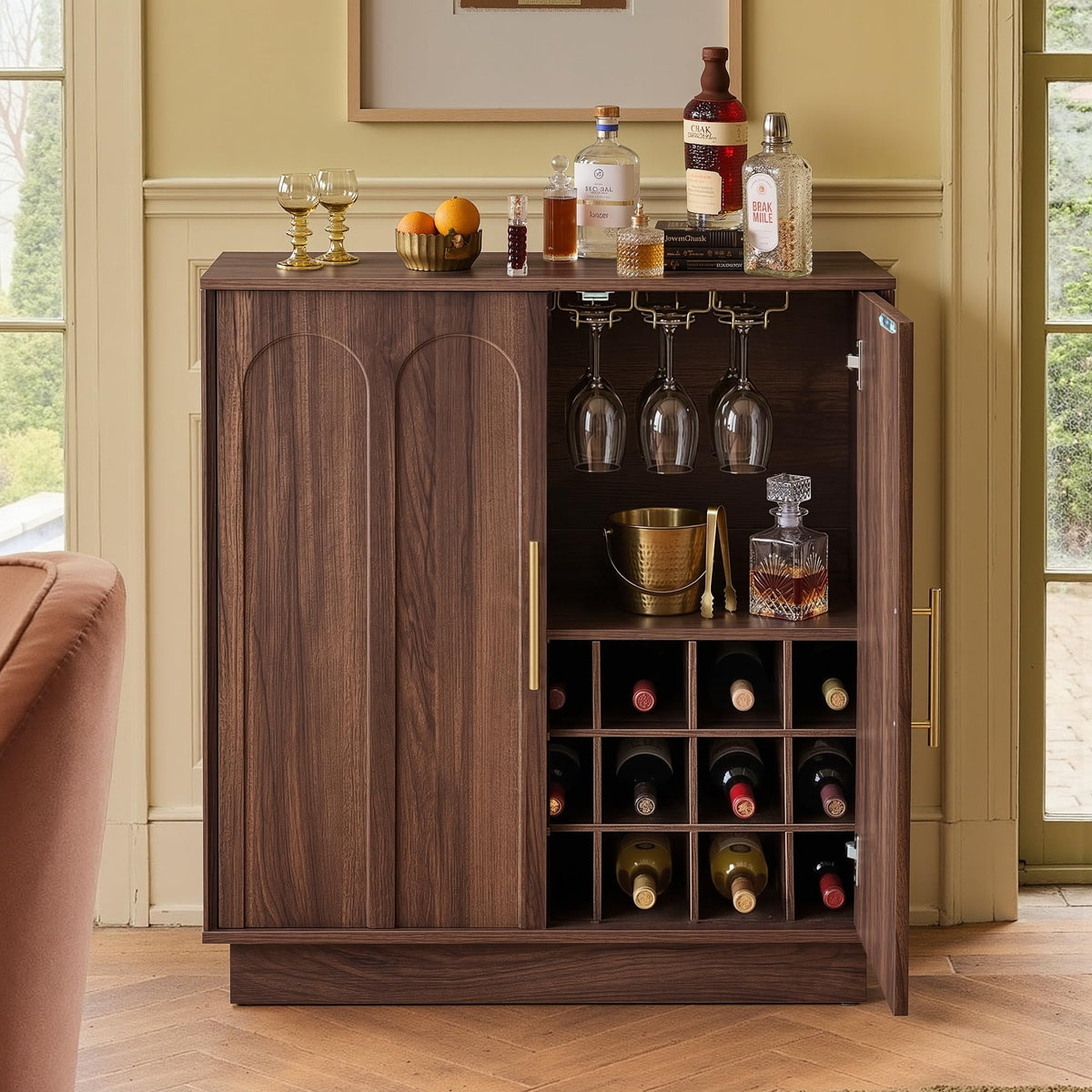 Mid-Century Modern Wine Bar Cabinet with Storage