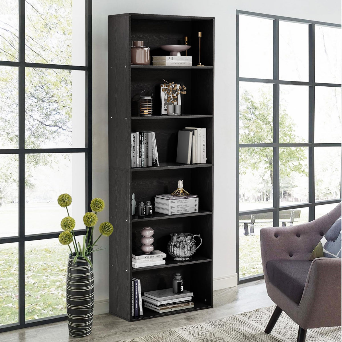 6-Tier S-Shape Bookshelf with Open Display Storage
