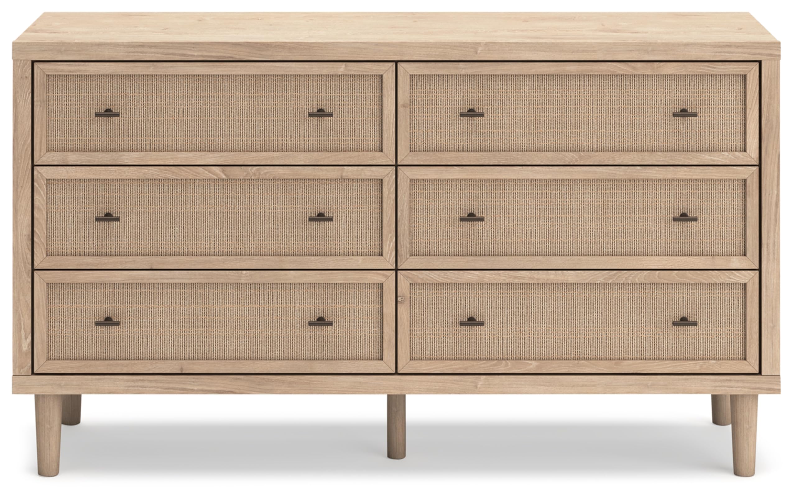 Cielden Coastal 6-Drawer Dresser with Safety Stop and Textured Cane Details