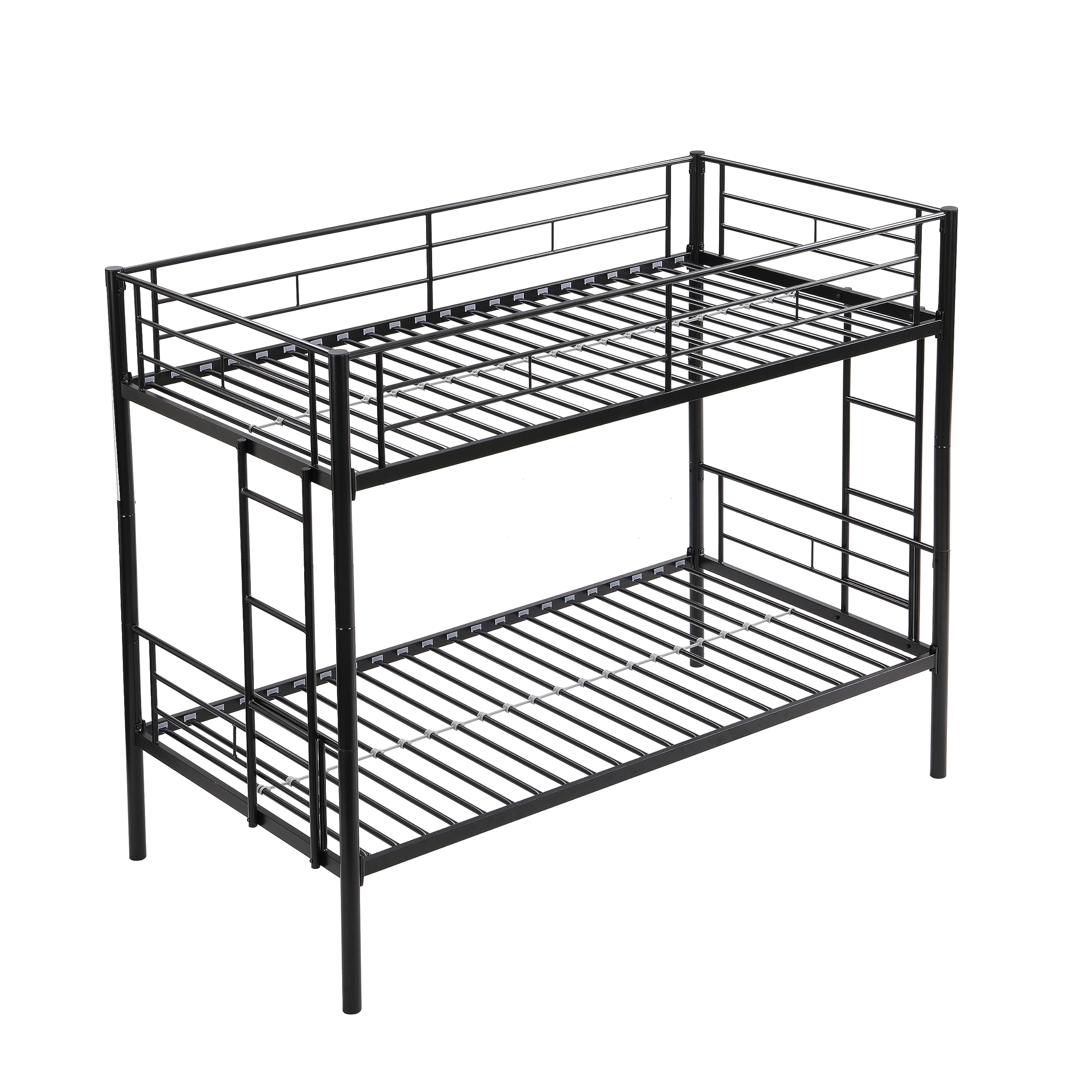 Bunk Bed Twin Over Twin Size, Bunk Beds with Side Ladders & Safety Guard Rail