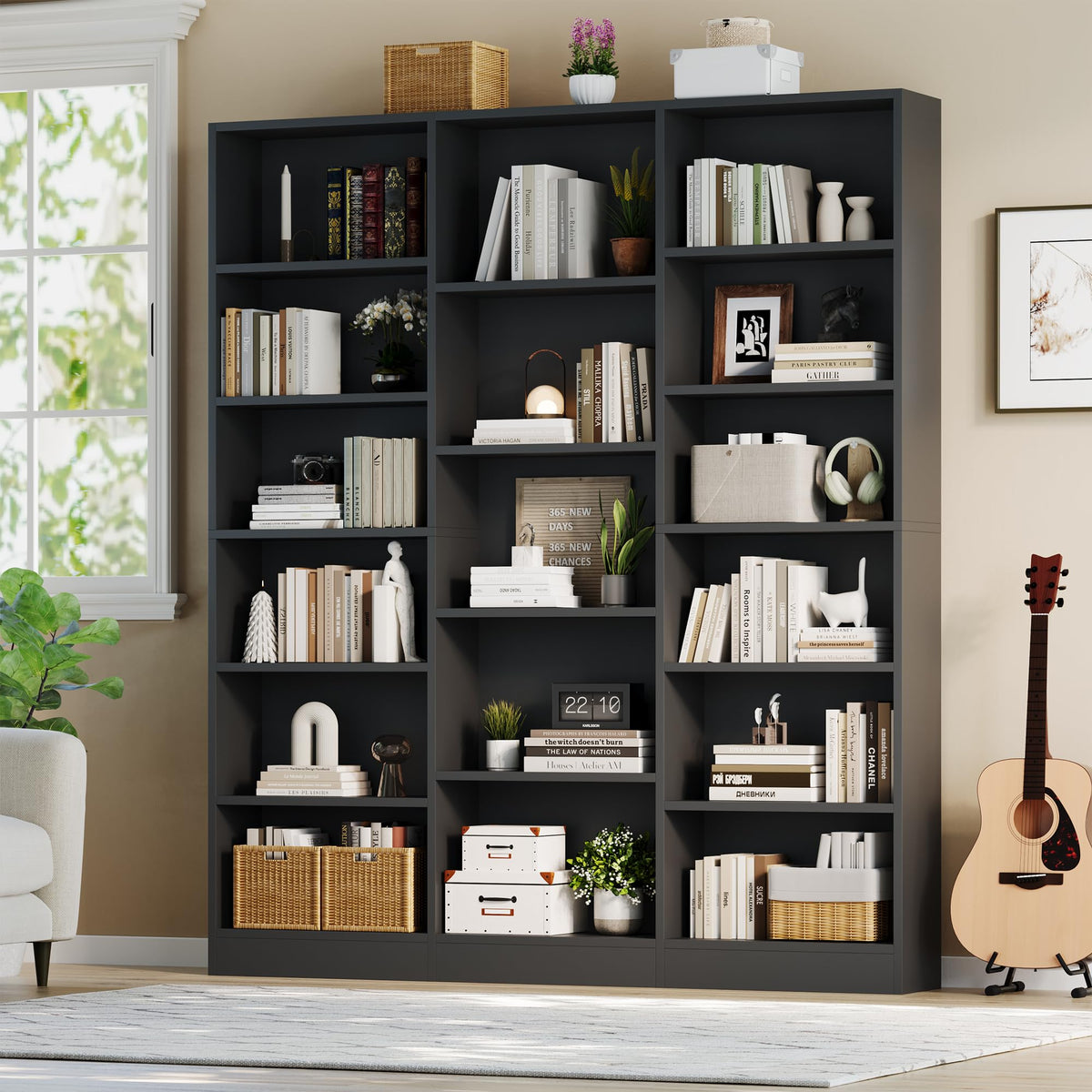 6-Tier Triple Wide Bookcase with 17 Shelves