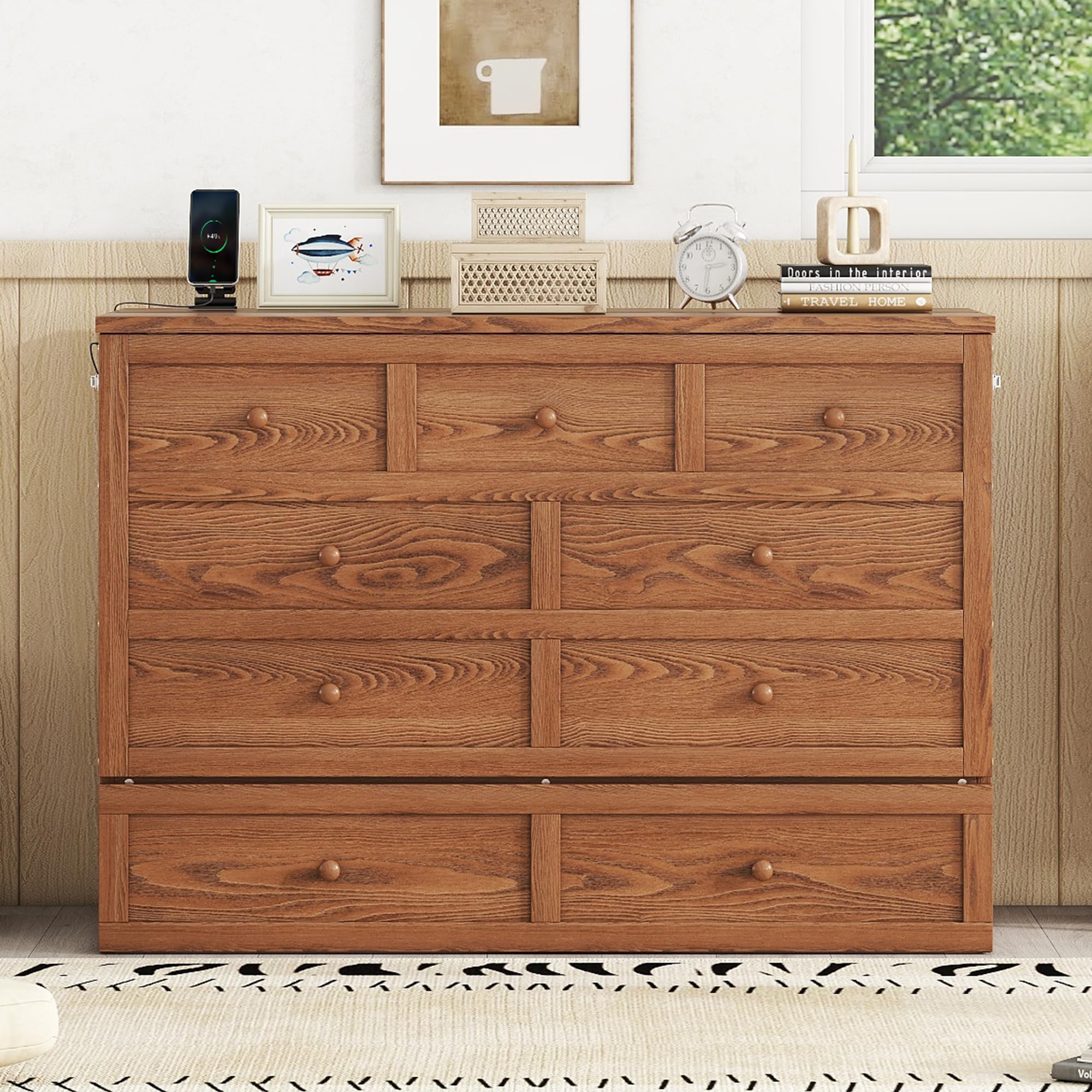 Cabinet Murphy Bed with Charging Station and Drawers