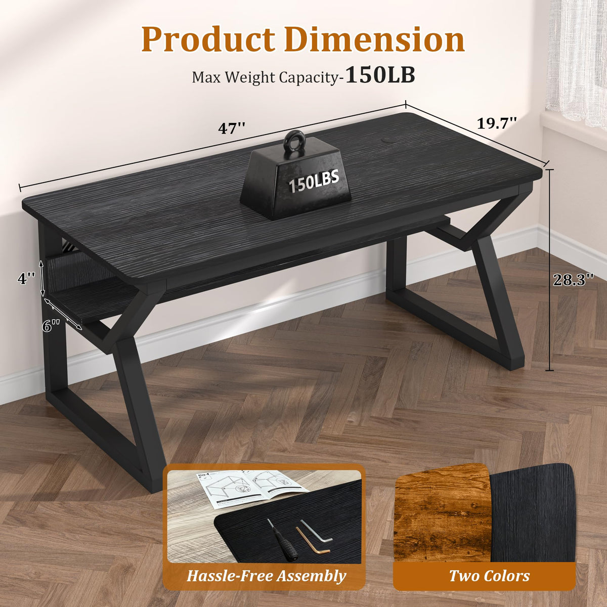 K-Shaped Computer Desk with Storage Shelf & Cable Hole