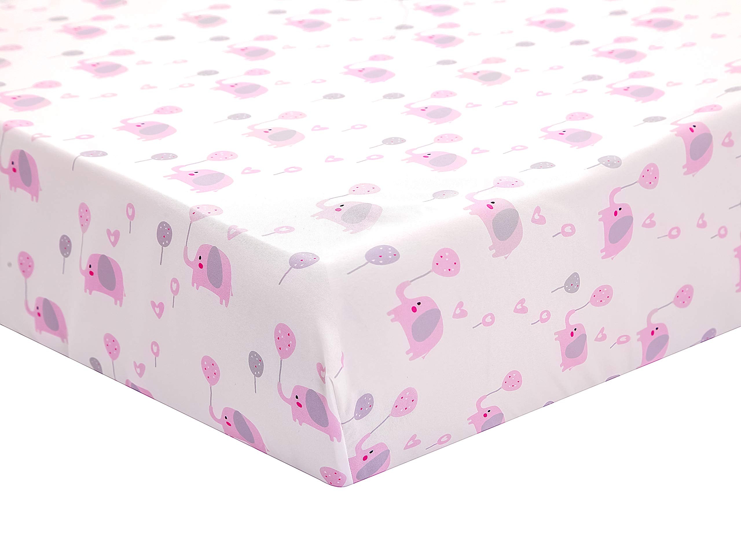 Baby Crib Bedding Set for Girls, Pink Elephant & Love Balloons 3 Piece Standard