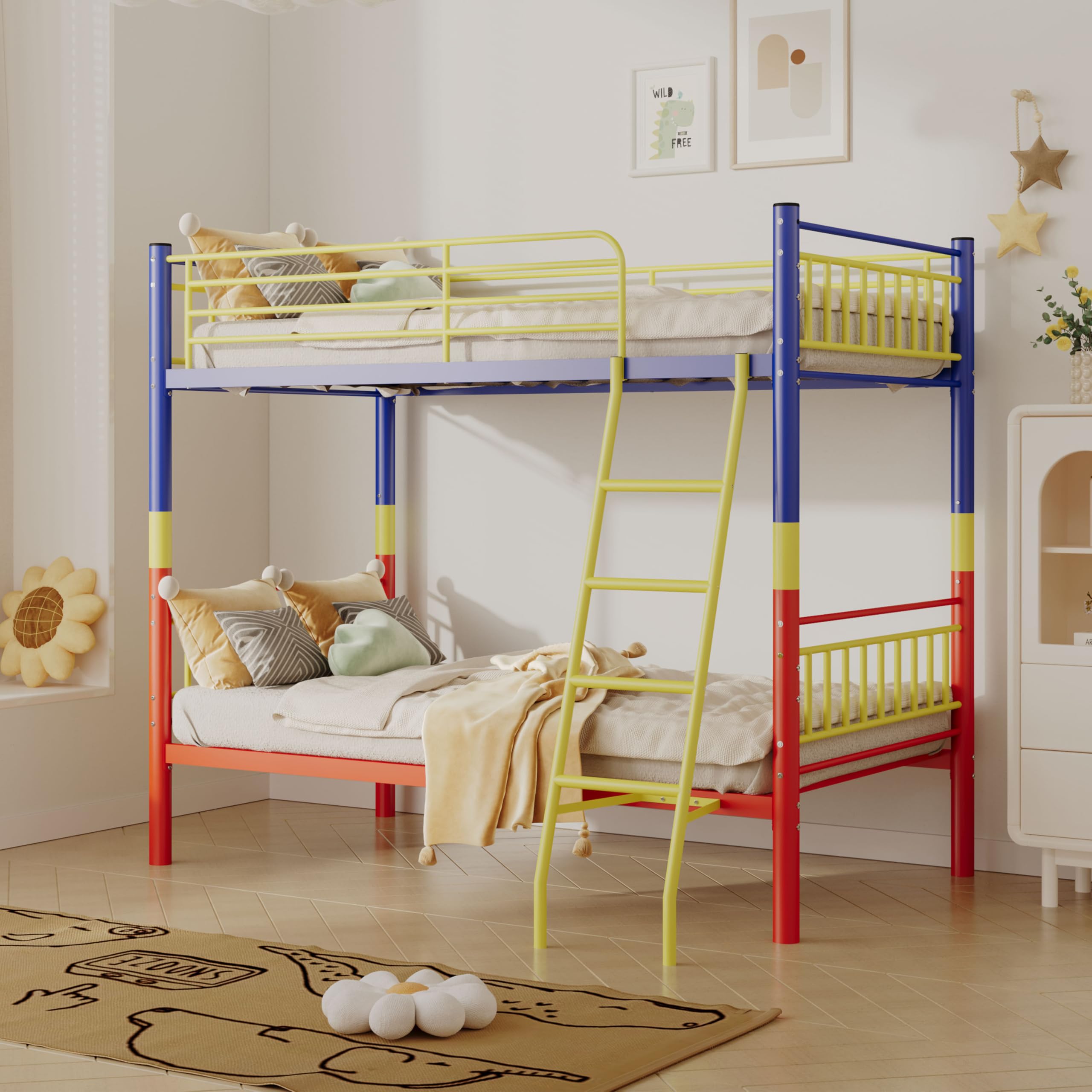 Heavy Duty Metal Bunk Bed Twin Over Twin, Multifunctional Twin Over Bunk Bed