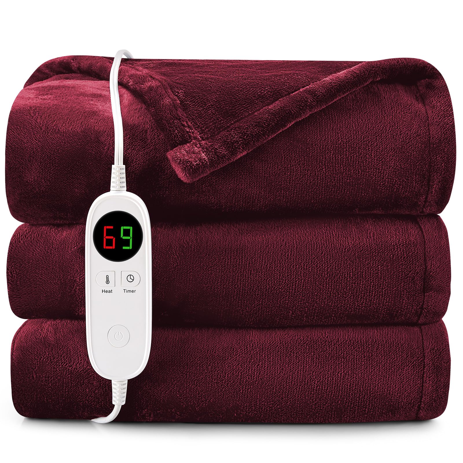 Heated Electric Blanket Throw 50" x 60" Soft Warm Flannel with 6 Heating