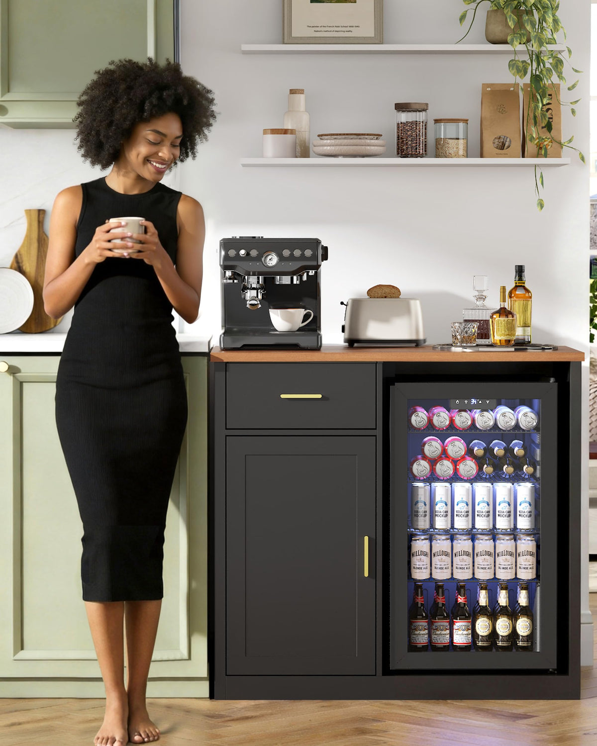 Coffee Bar Cabinet with Mini Fridge Space