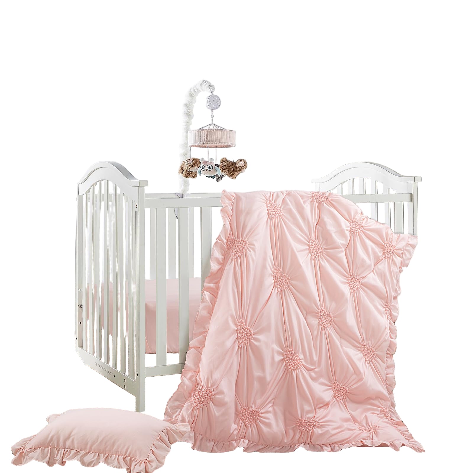 3 Pieces Princess Pink CribBedding Set for Baby Girls