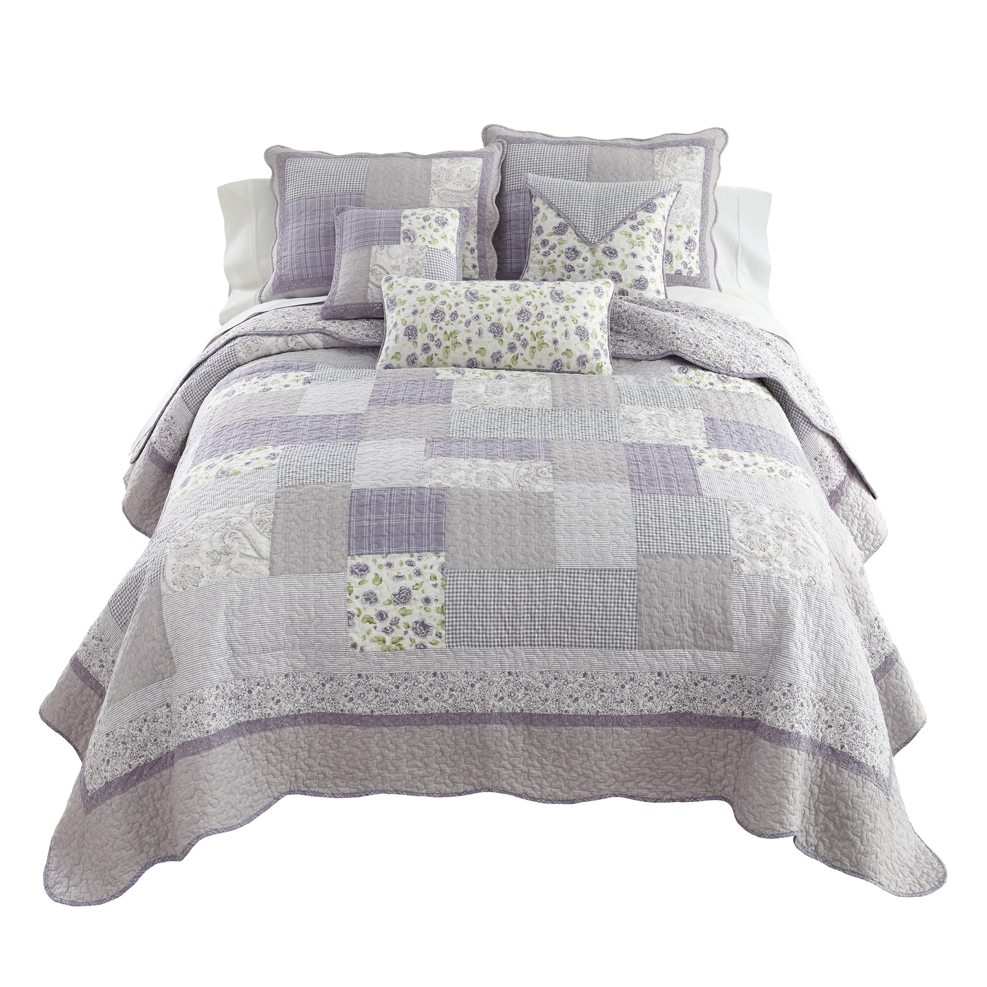 King Bedding Set - 3 Piece - Lavender Rose Cotton Contemporary Quilt Set