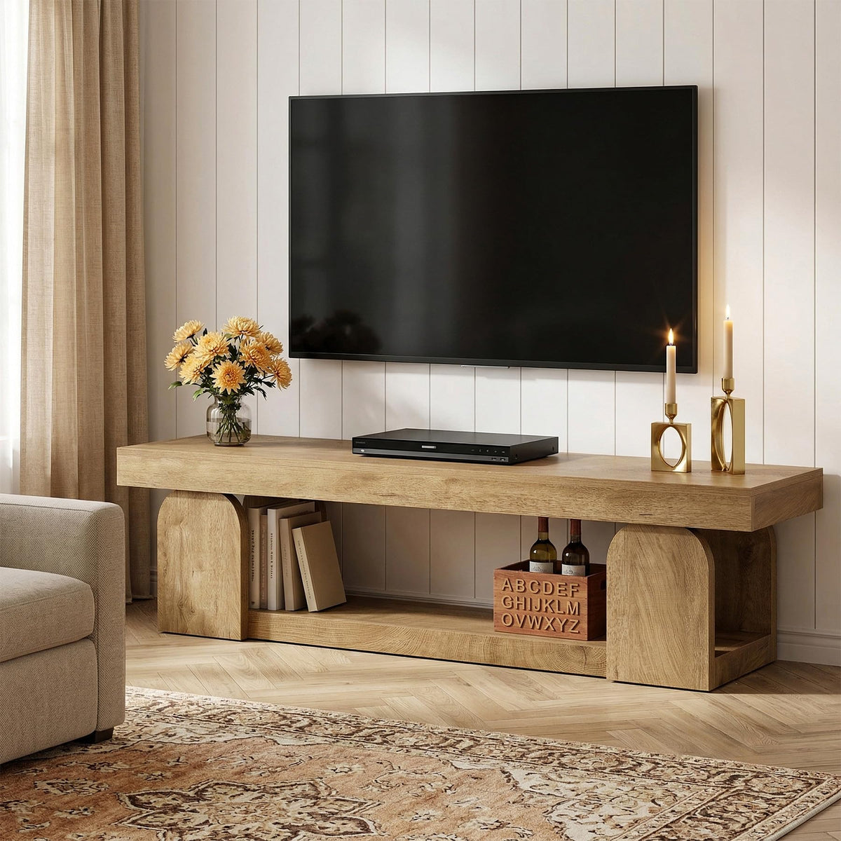 63" Farmhouse TV Stand with Open Storage Shelf