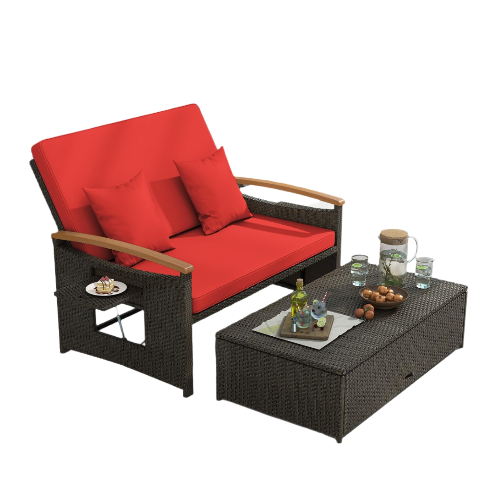 Daybed, Outdoor Loveseat Sofa with Storage Ottoman
