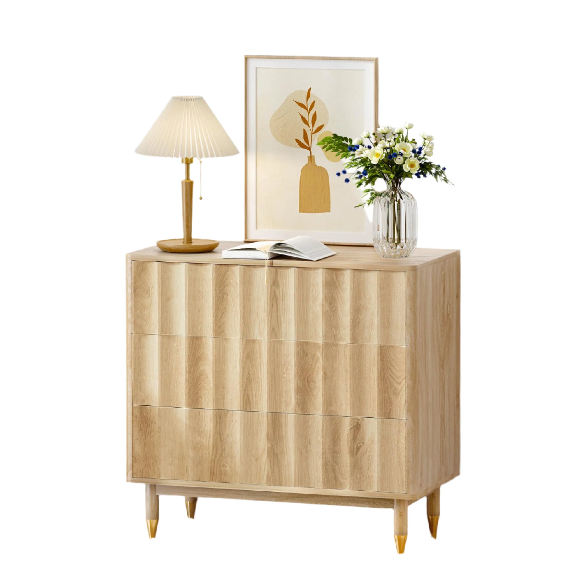 Fluted 3 Drawer Dresser, 31.50" Wide Modern Chest of Drawer, Wood Drawer Organizer