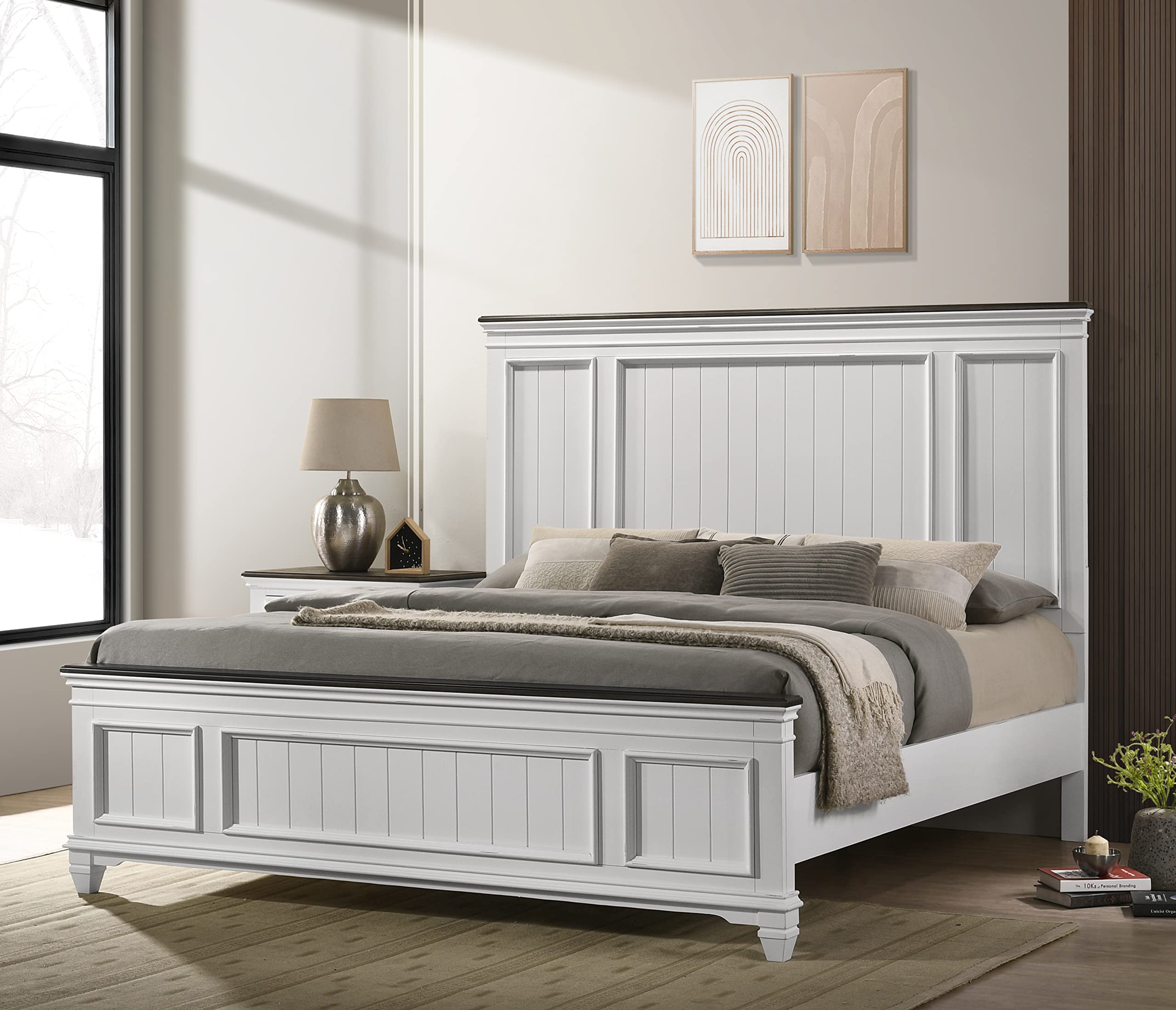 Clelane Wood Bedroom Set with Shiplap Panel King Bed, Dresser, Mirror