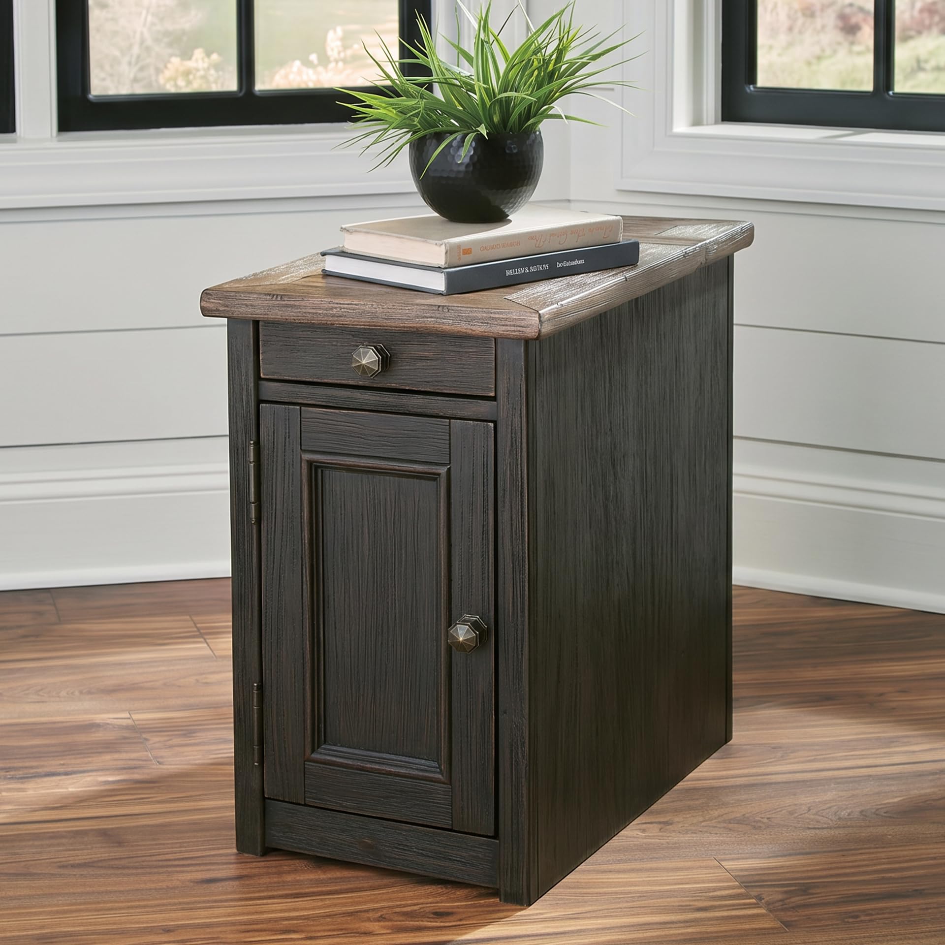 Chair Side End Table with Pull-Out Tray & USB Ports