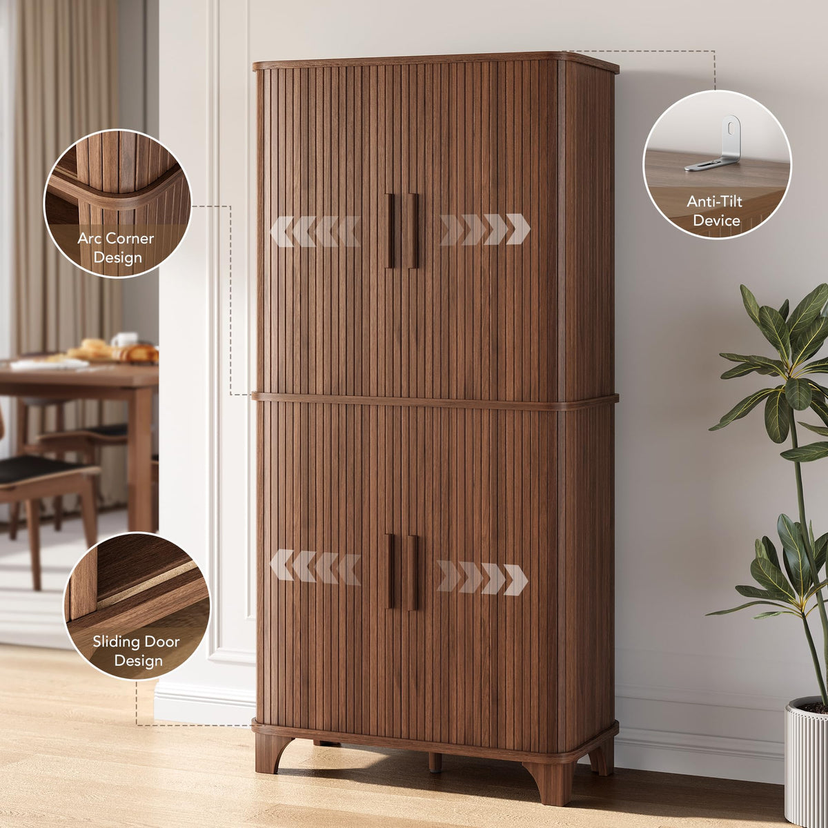 Tall Kitchen Pantry Storage Cabinet with Sliding Door