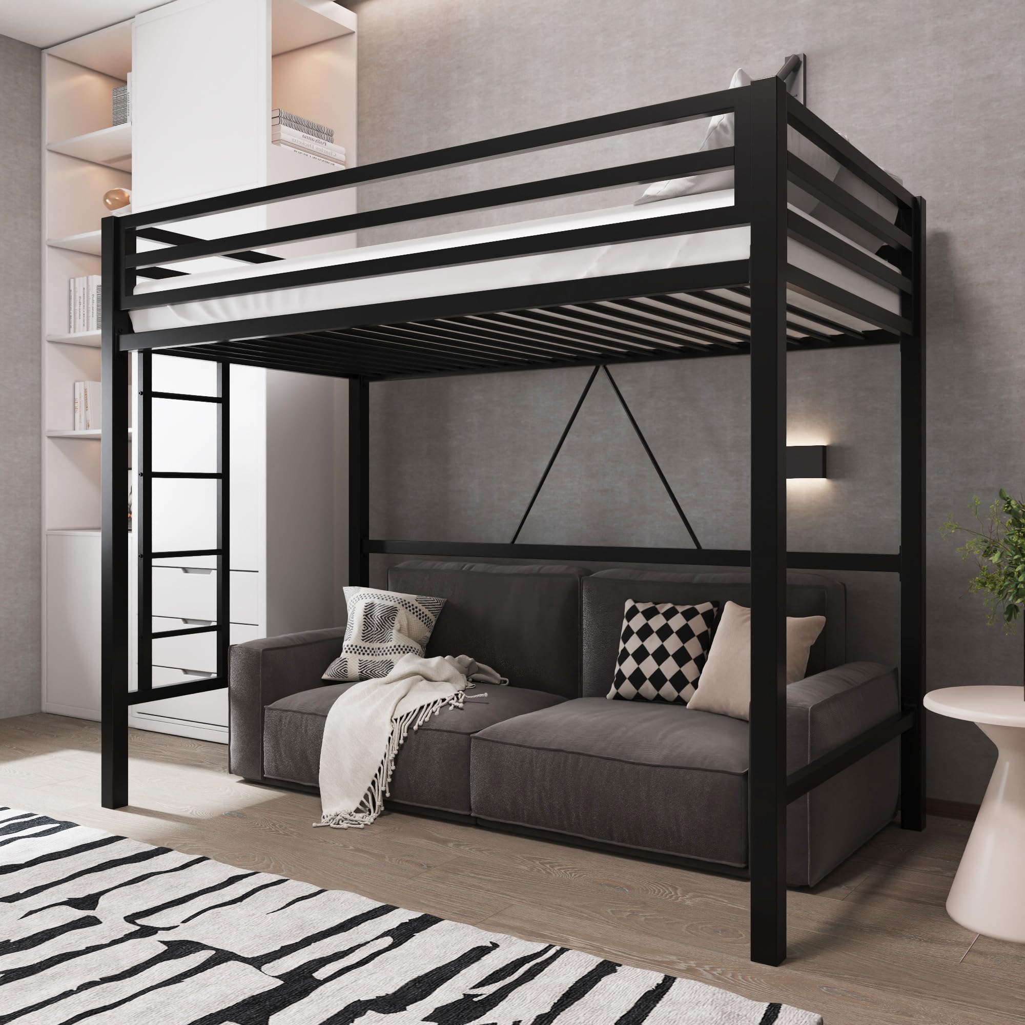 Loft Bed Twin Size with Guardrail and Ladder, Small Space Saving Design
