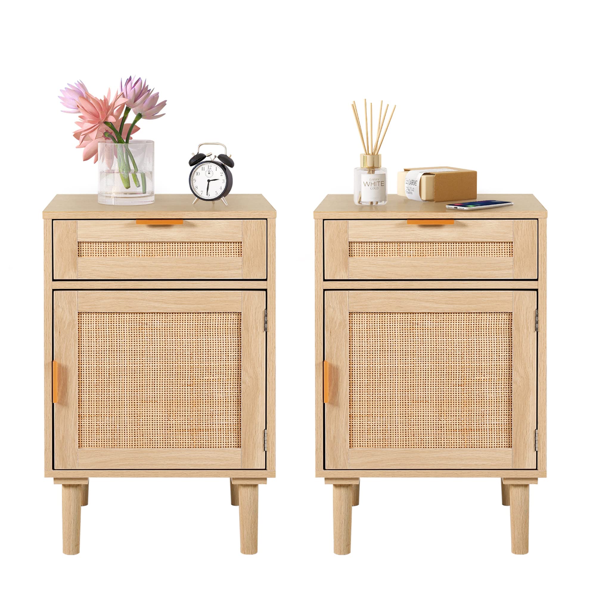 Nightstand Set of 2, Bedside Table with Drawers for Bedrooms, Wooden Storage