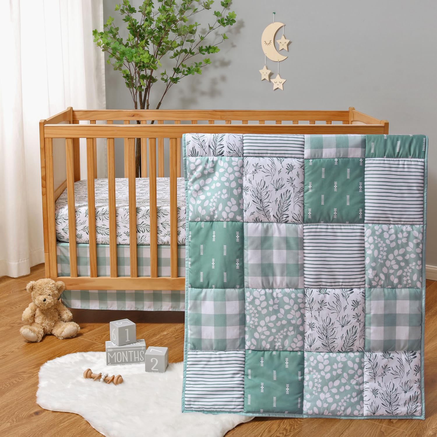 The Peanutshell 3 Piece Baby Crib Bedding Set for Boys & Girls - Newborn, Infant & Toddler Nursery Bed Set Decor with Fitted Crib Sheet, Dust Ruffle, Comforter