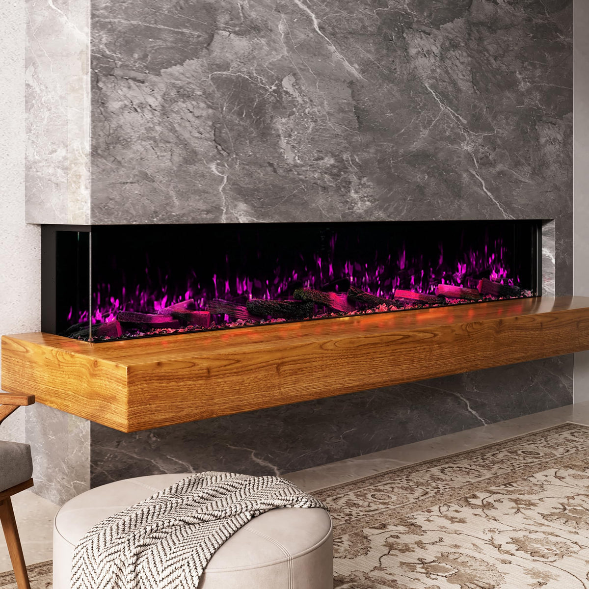 3-Sided Smart Electric Fireplace with Panoramic LED Flames