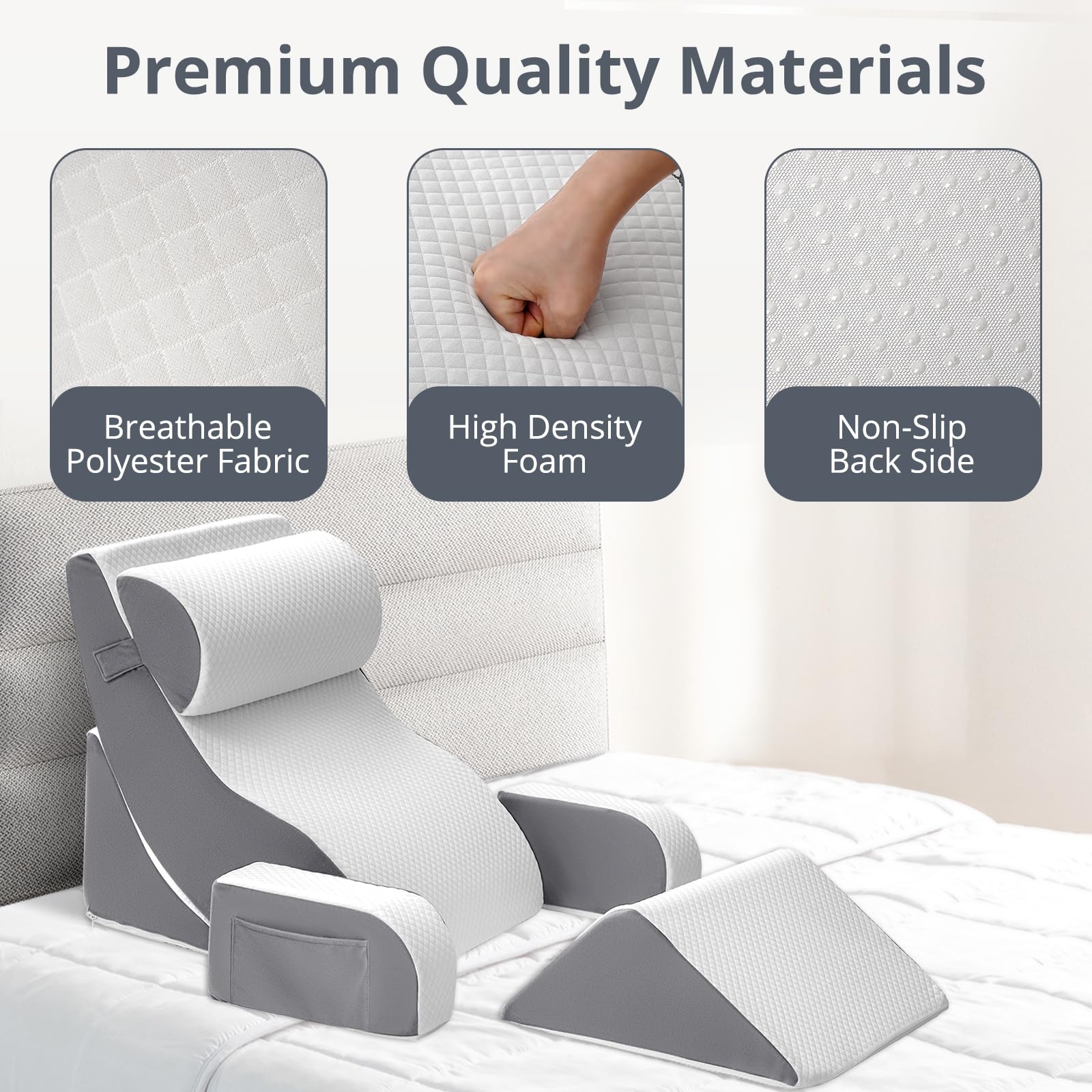 YEERSWAG Orthopedic Bed Wedge Pillow Set 6PCS, Memory Foam Support Pillow Set for Back, Arms, Legs, Adjustable Post Surgery Wedge Pillow Set for Bed Sitting Up, Sleeping, Pain Relief, Acid Reflux