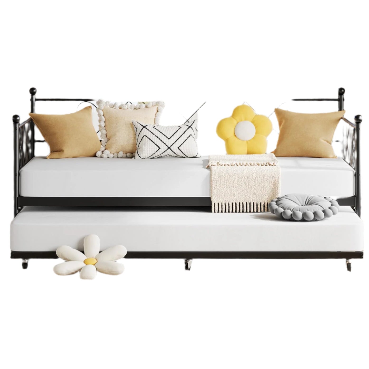 Twin Metal Daybed with Trundle, Premium Steel Slat Support, Space Saving