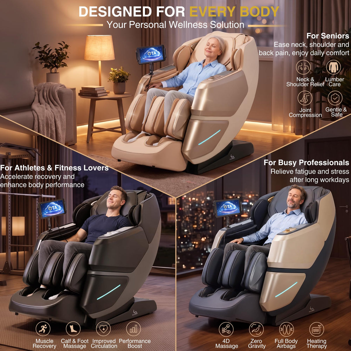 4D Massage Chair Full Body Recliner with SL-Track & Zero Gravity