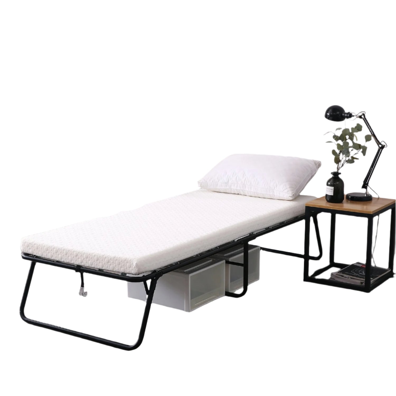 Foldaway Guest Bed Cot - Portable Folding Bed Frame with Thick