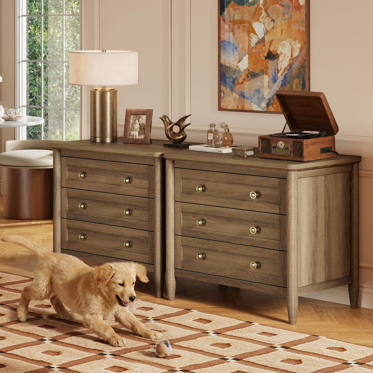 Tall Nightstand with Hidden Charging Station & 3 Drawers