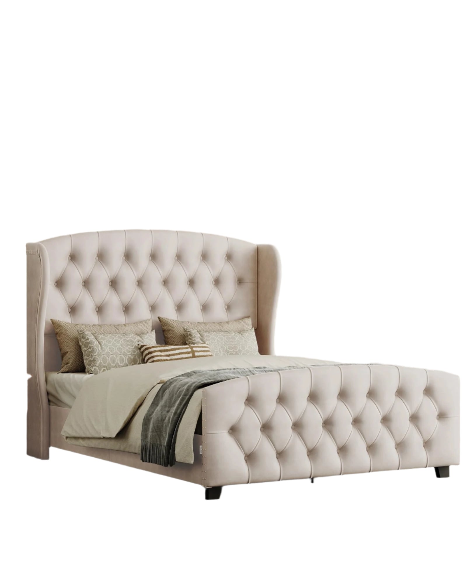 Queen Bed Frame with Tall Headboard, Upholstered Platform Bed