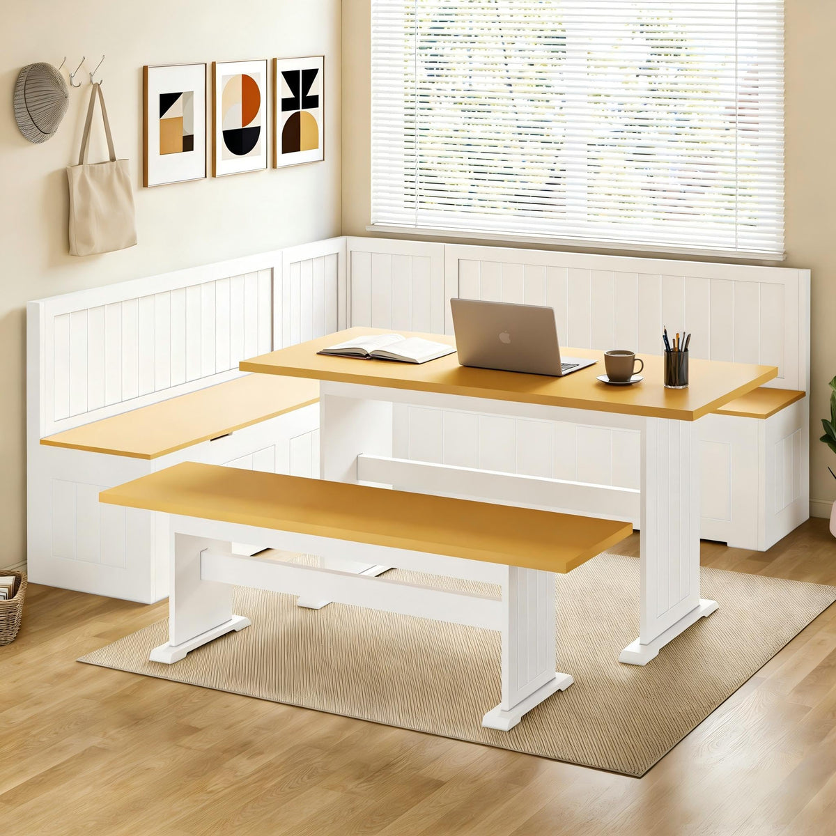 L-Shaped Corner Dining Set with Storage Bench