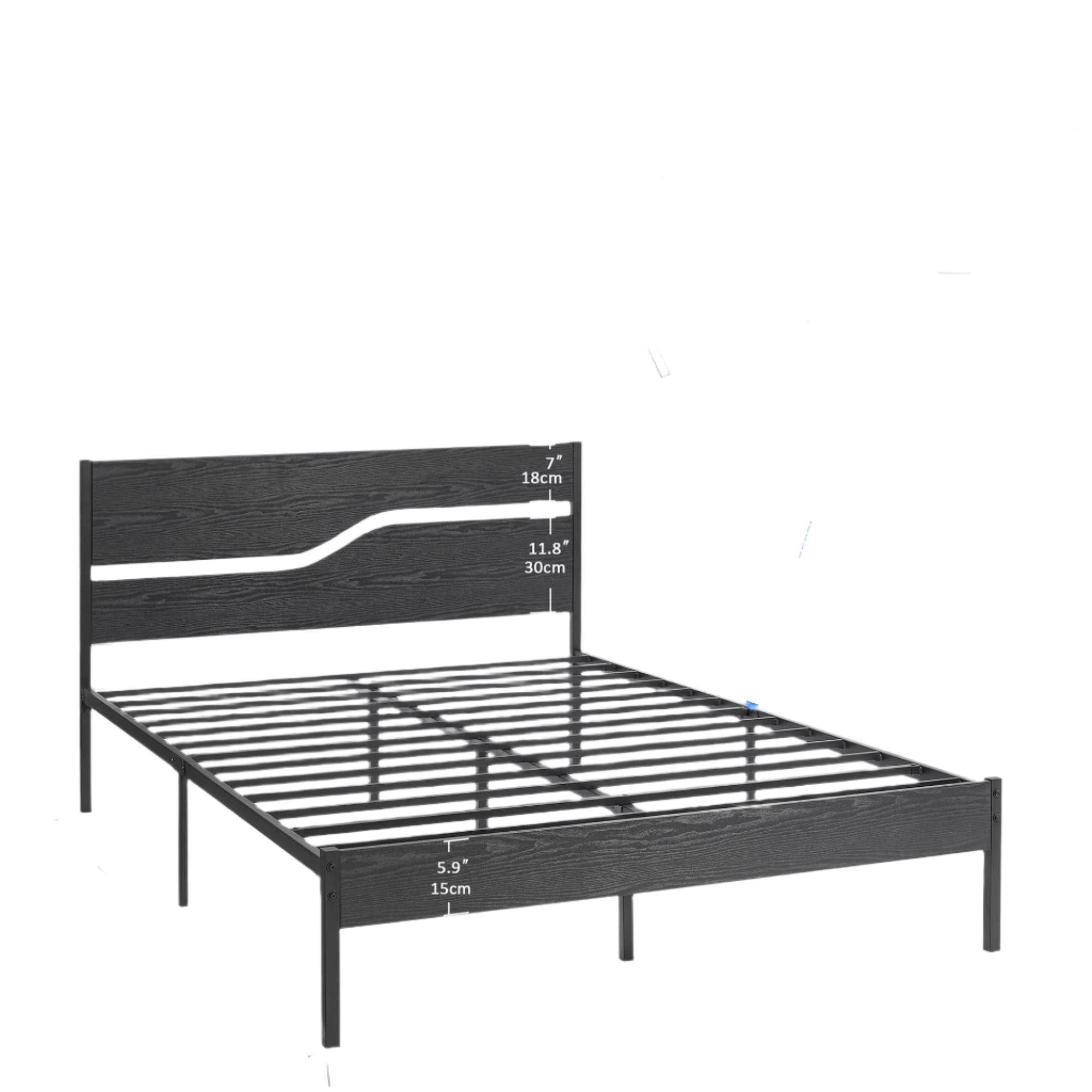 Full Size Platform Bed Frame with Wood Headboard, Strong Metal Slats Support Mattress