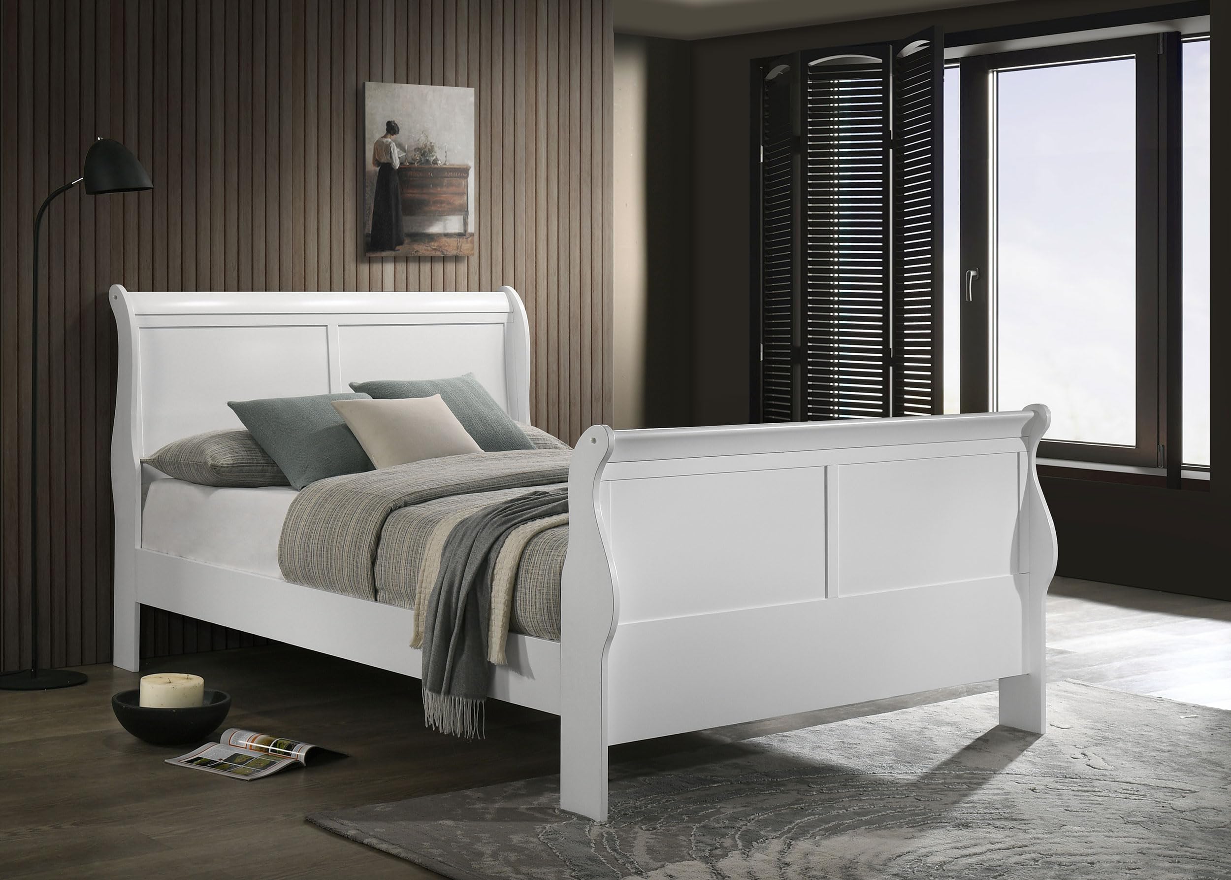 Louis Philippe Traditional Wood Full Size Sleigh Bed Frame 47-inch Headboard
