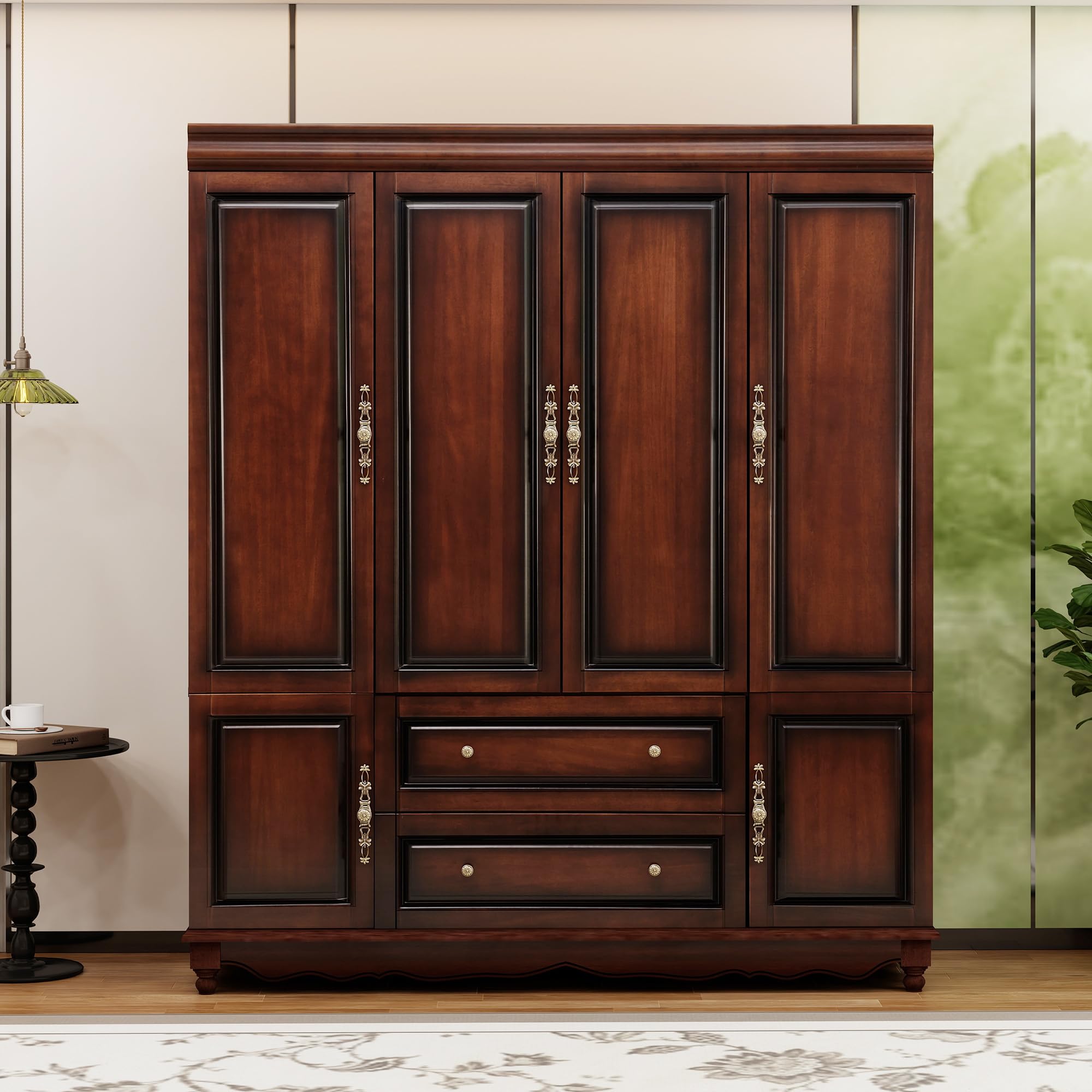 Solid Wood Armoire Wardrobe Closet, Cherry Finish Bedroom Storage