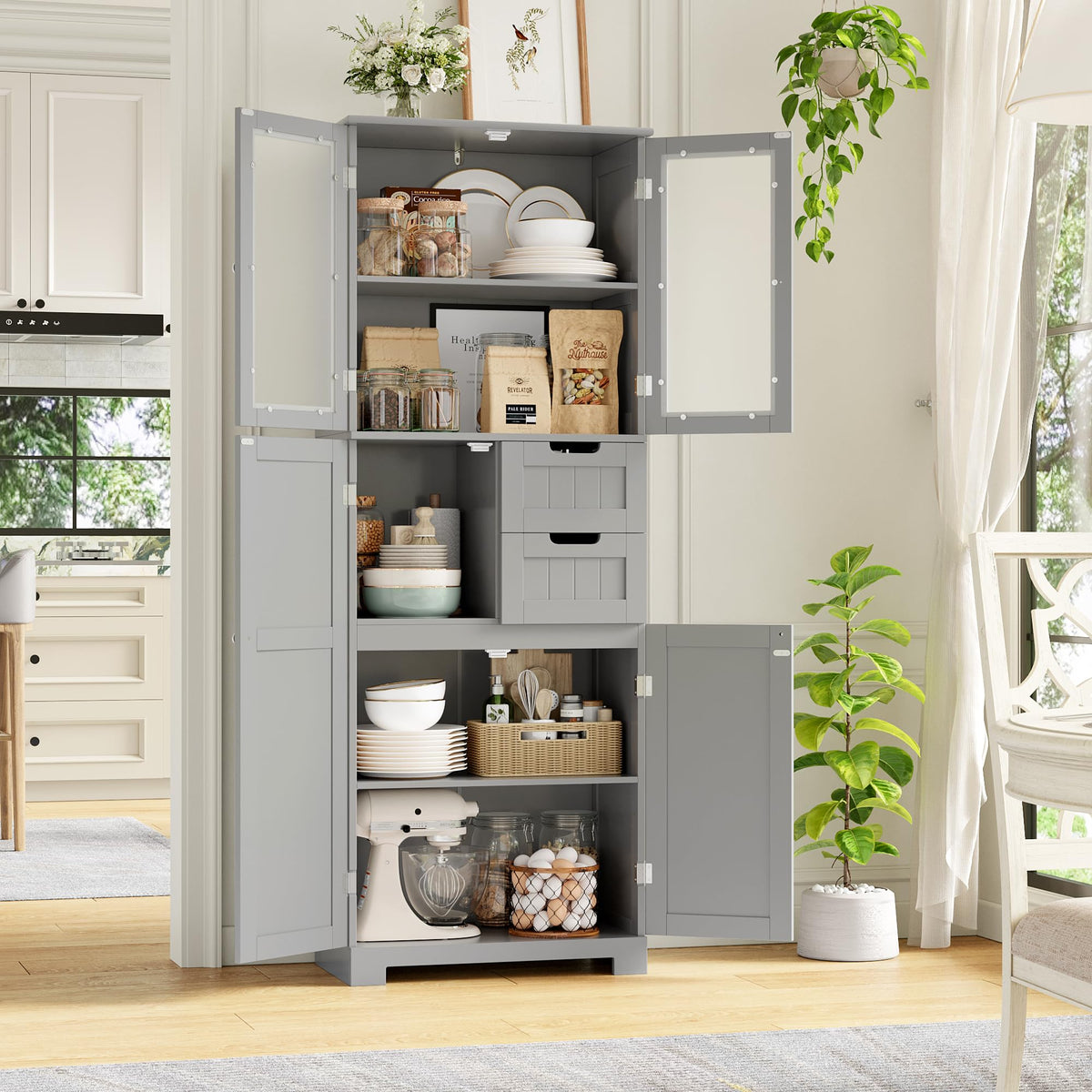 67" Tall Bathroom Storage Cabinet with Frosted Glass Doors