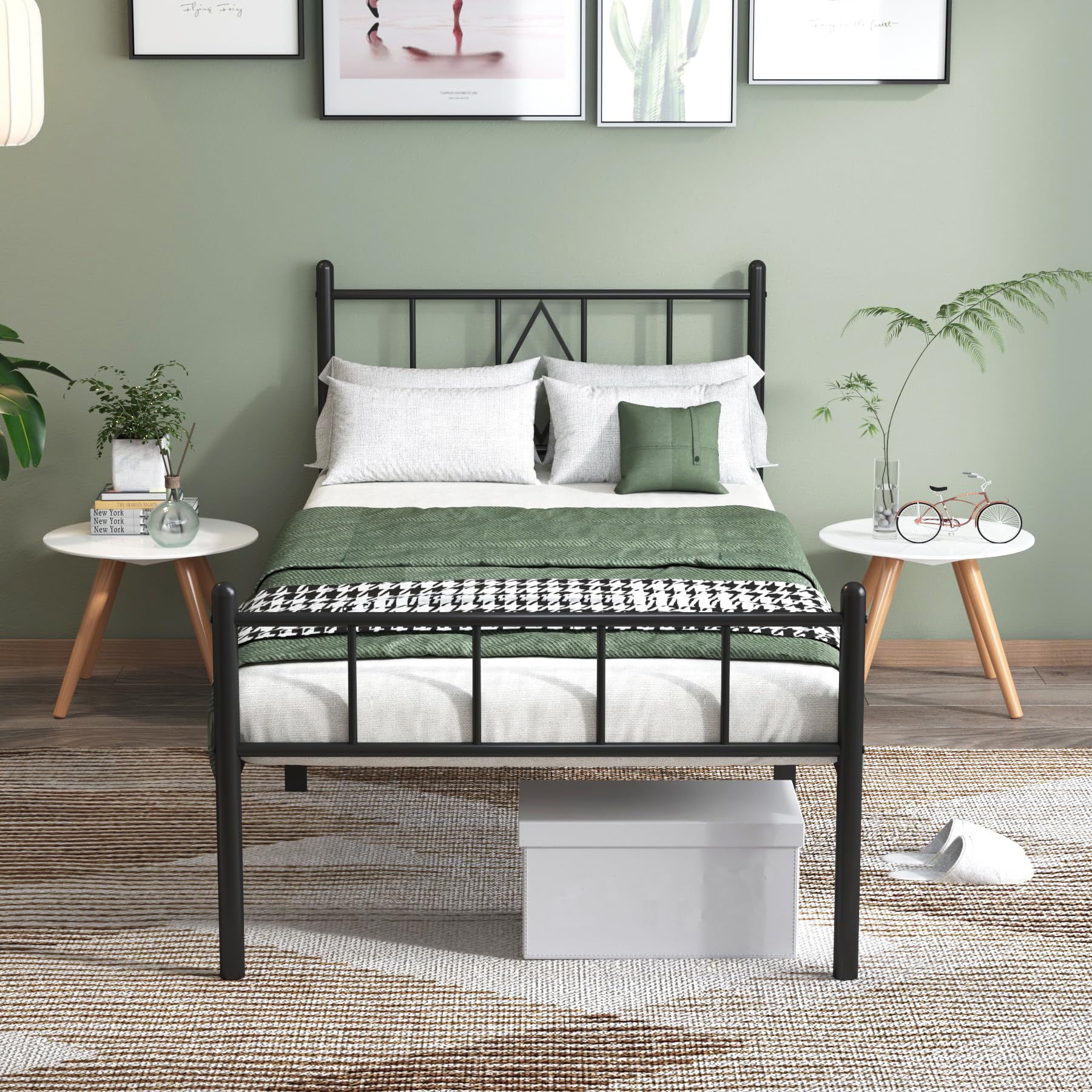 14 Inch Twin Size Bed Frames with Headboard/Footboard, Under Bed Storage