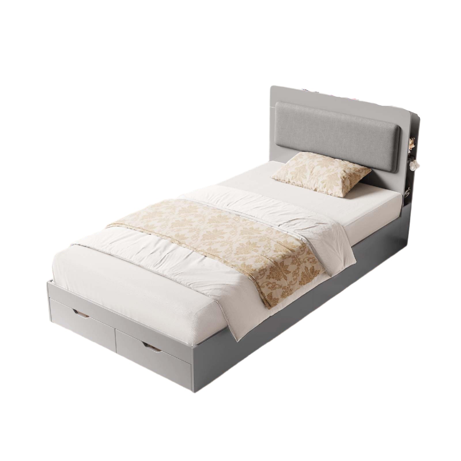 Twin Bed Frame, Twin Size Bed Frame with 2-Tier Storage Headboard
