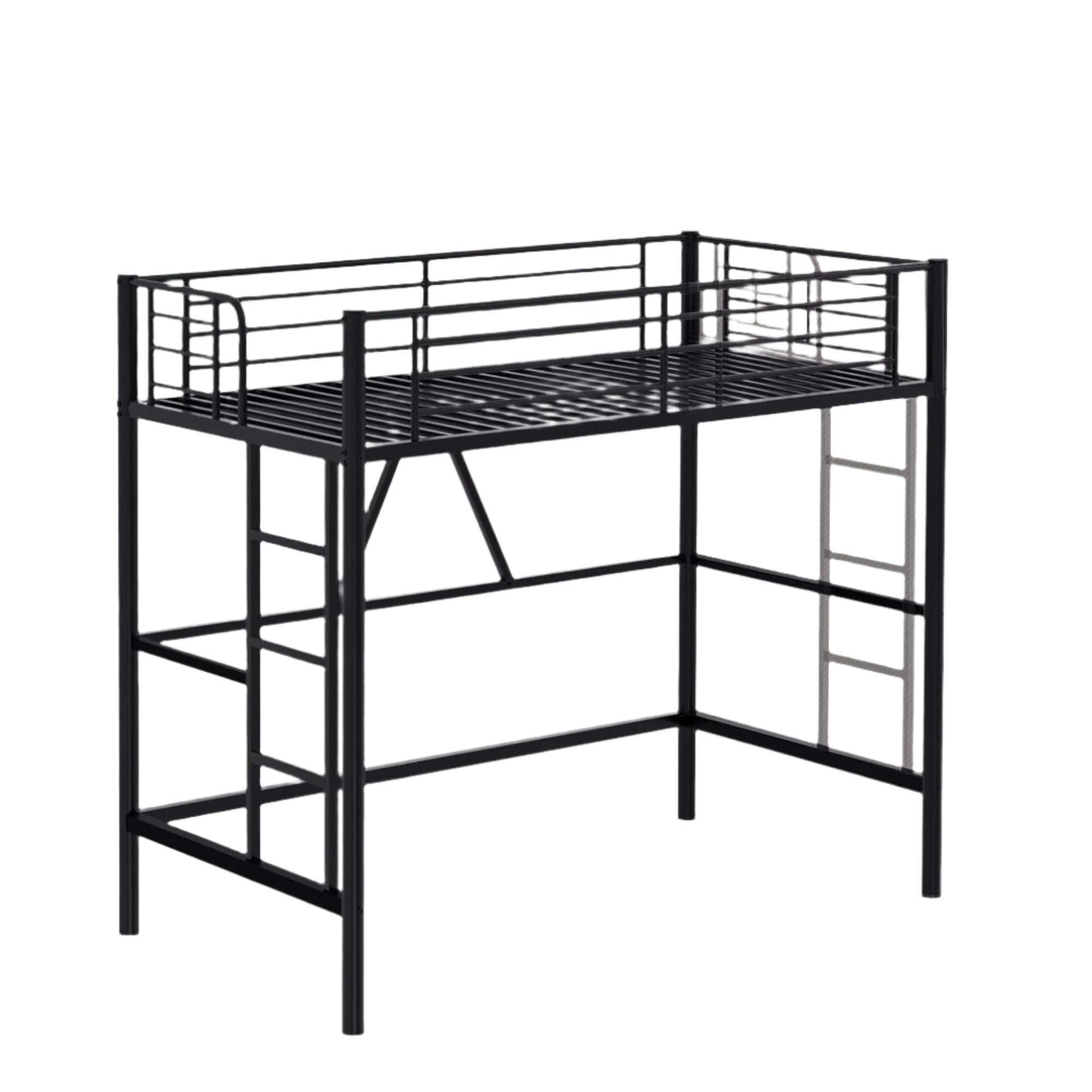 Twin Size Loft Bed with Full-Length Guardrails and Removable Ladder