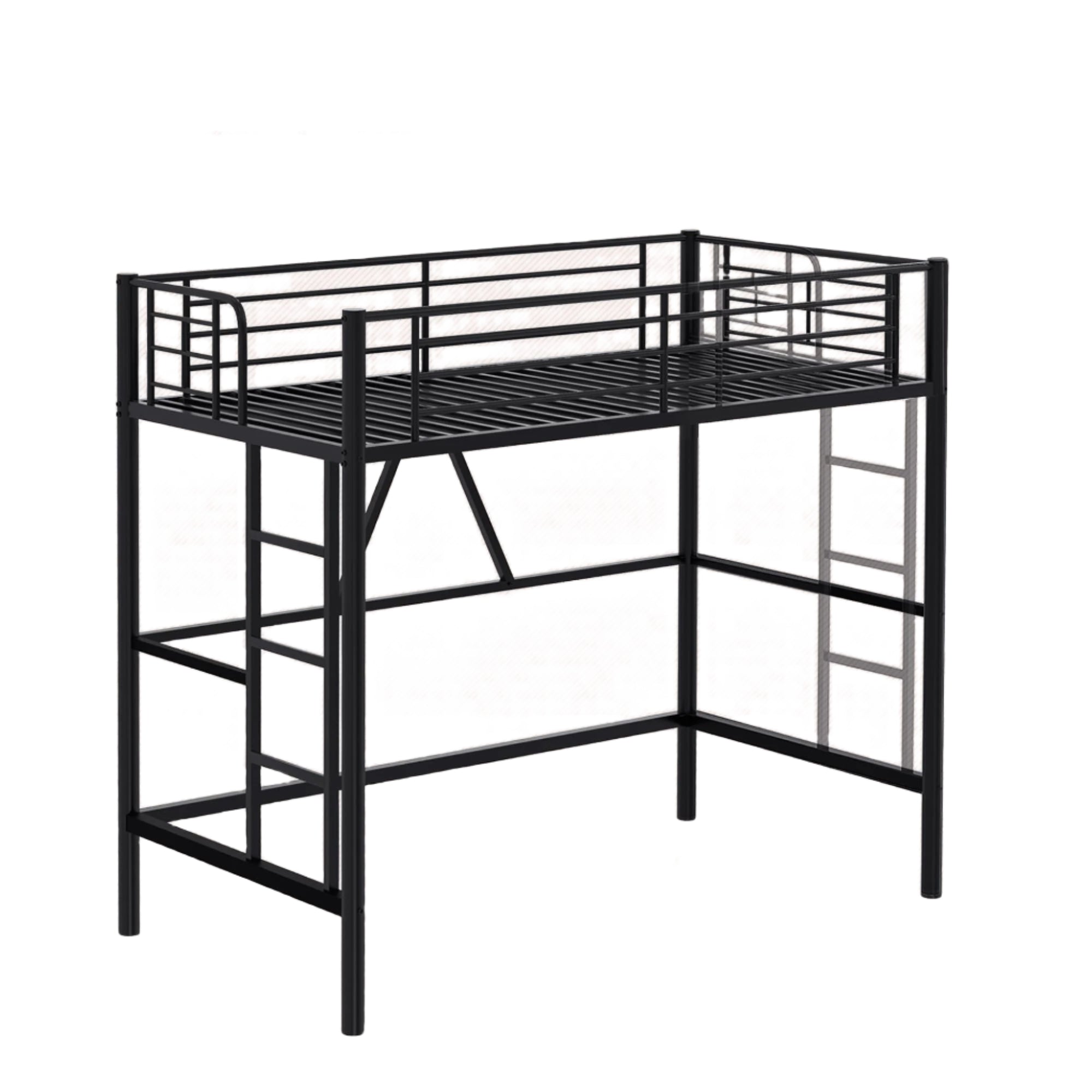 Twin Size Loft Bed with Full-Length Guardrails and Removable Ladder
