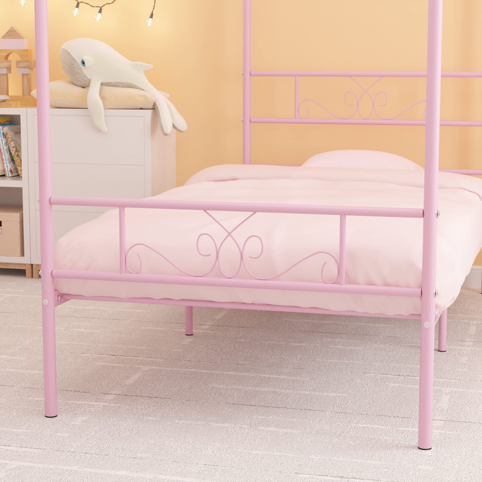 Canopy Bed Frame with Headboard and Footboard, 4 Posters Metal Bed