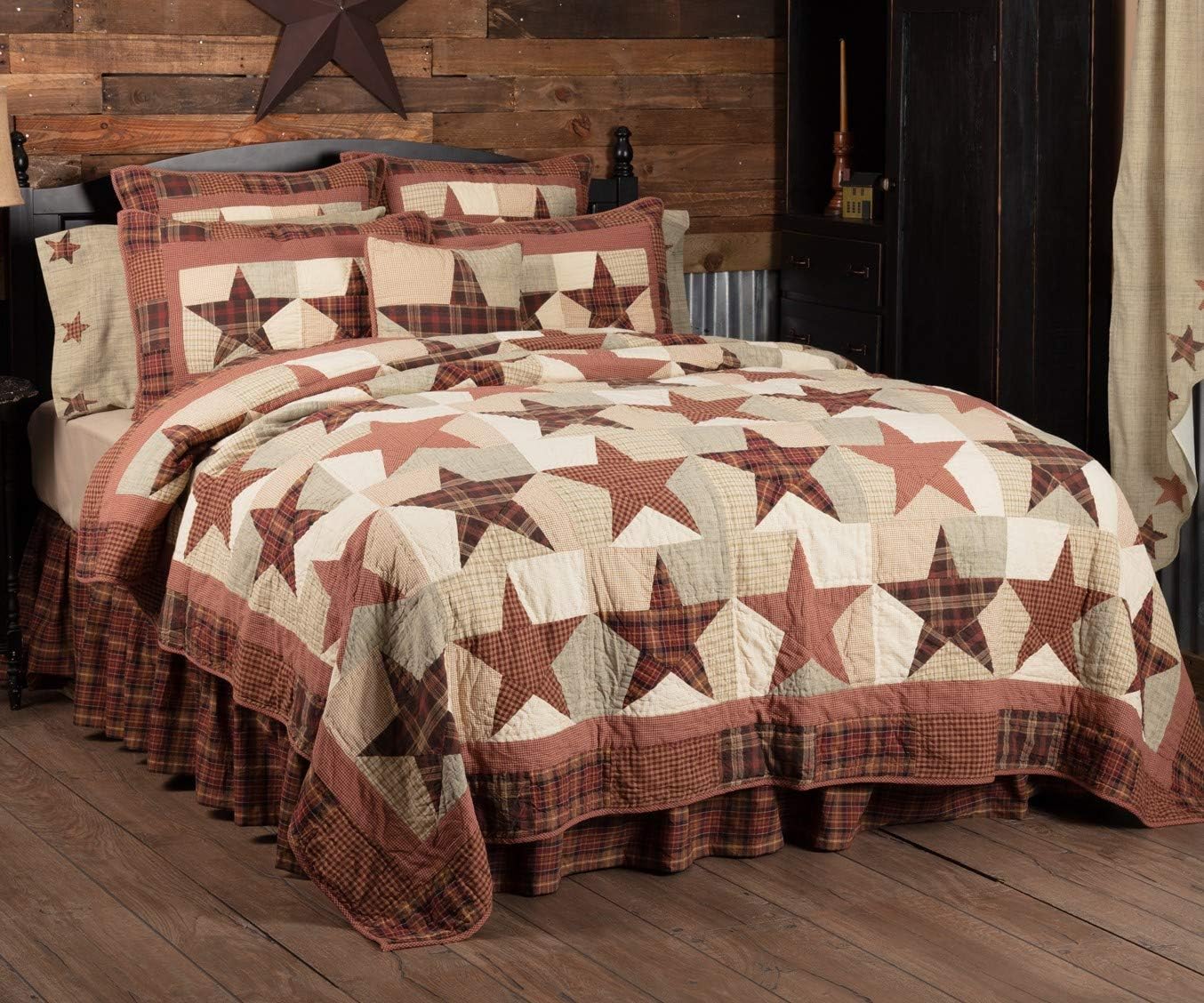 Abilene Star King Quilt 110Wx97L Country Patchwork Design, Burgundy