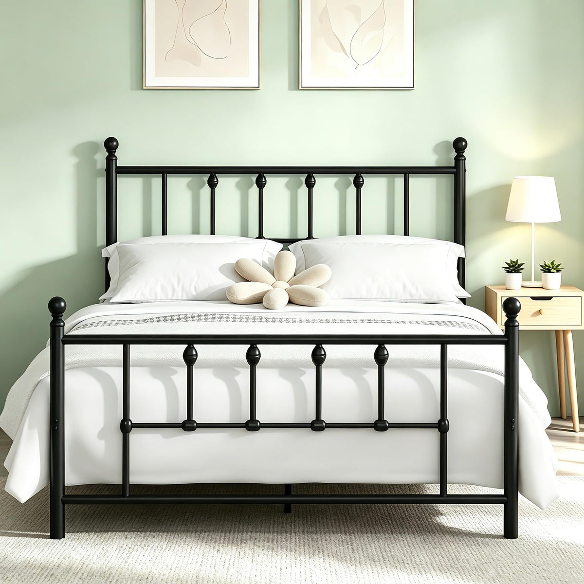 Victorian Vintage Metal Platform Bed Frame with Headboard & Footboard