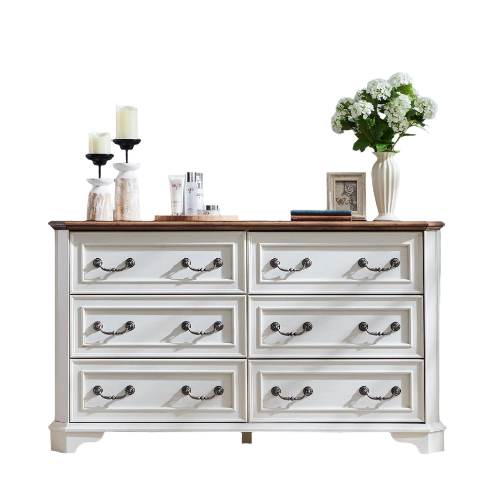 Farmhouse 6 Drawers Dresser for Bedroom, 54" Wide Wood Rustic Chest of Drawers