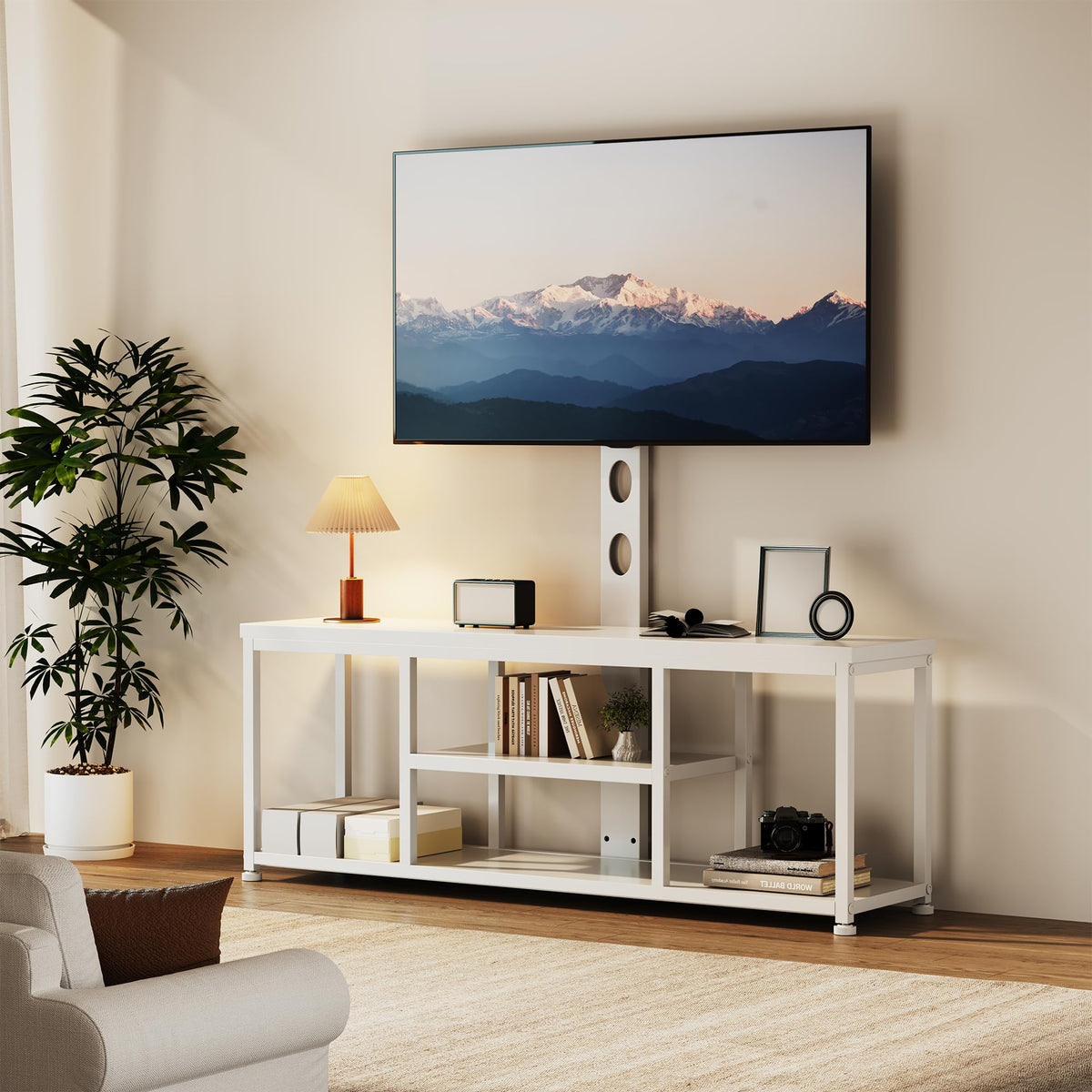 TV Stand with Mount for 32–75 Inch TVs, Open Shelf Media Console
