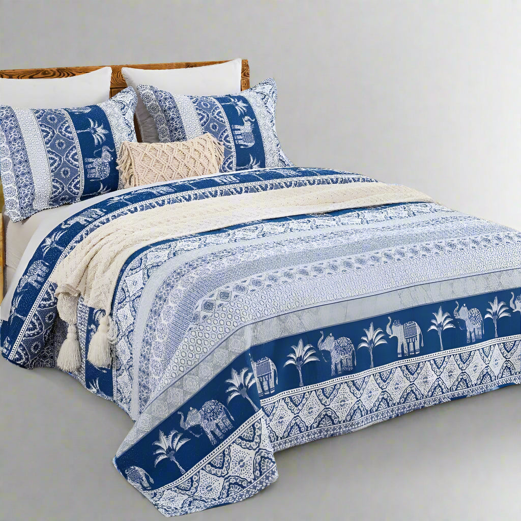 100% Cotton Quilt Set Queen Size, Farmhouse Printed Bed Coverlet Reversible Bedspread